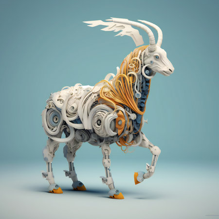 illustration of a goat made of ribbons in blue backgroundの素材