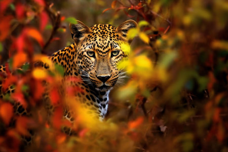 Leopard in the bush in the Okavango Delta, Botswana.の素材
