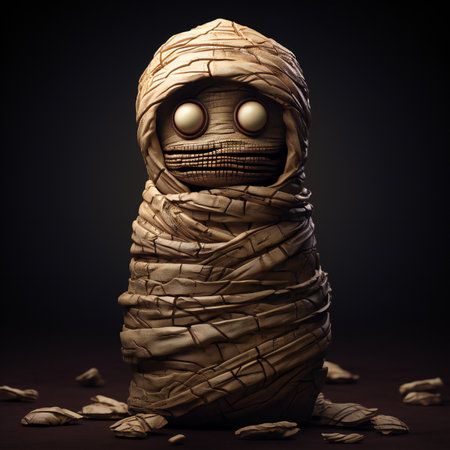 illustration of a mummy in a mummy costume on a dark backgroundの素材