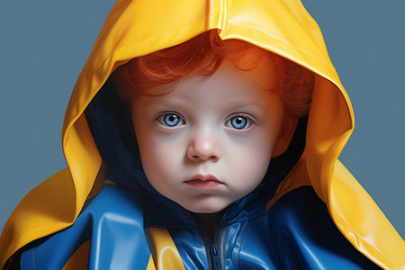 illustration of a little red-haired boy in a raincoatの素材