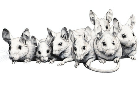 White mouse family. Isolated on white background. Hand-drawn illustration.の素材