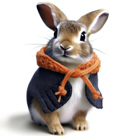 Rabbit with scarf isolated on a white background.の素材