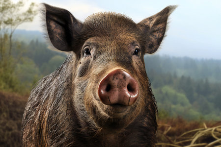 Portrait of a wild boar in the forest.の素材