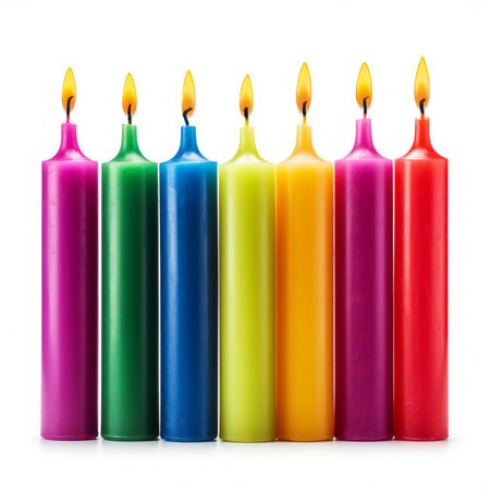 Colorful birthday candles isolated on white background,の素材