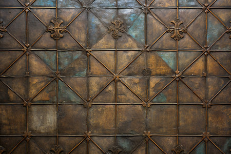 Old iron door with decorative elements. Background and texture for design.の素材