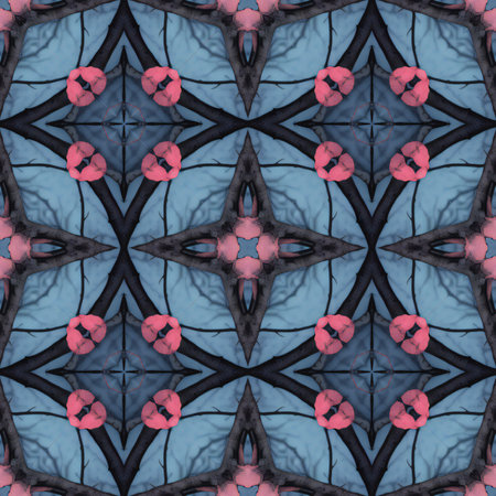Seamless kaleidoscope pattern. Beautiful symmetrical kaleidoscope texture. Unique kaleidoscope design.の素材