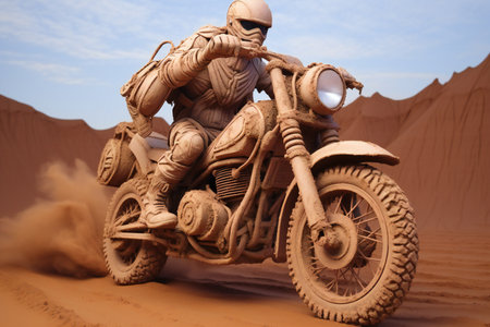 Motorcycle rider in the red sand dunes. Extreme sport.の素材
