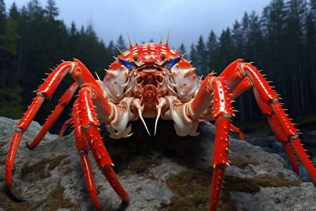 a red king crab on a rock in the forestの素材