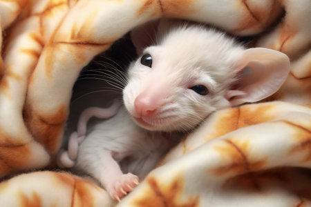 Cute little white kitten on a soft blanket. Animal theme.の素材