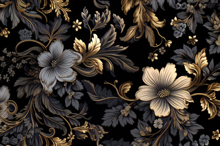 Seamless pattern with flowers in baroque, damask and rococo style. Hand-drawn illustration.の素材