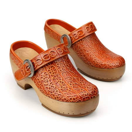 Wooden slippers isolated on white background.の素材