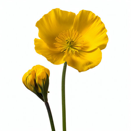 Yellow poppies isolated on white background. Close-up.の素材