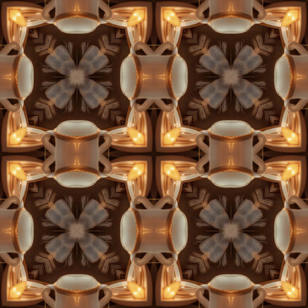 Kaleidoscopic ornamental seamless generated texture or background in brownの素材