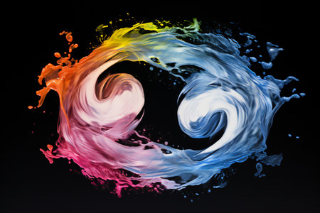Colorful paint splashes isolated on black background. Abstract background.の素材