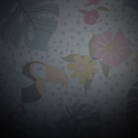 Seamless pattern with tropical flowers and toucan.