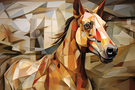 Digital painting of a horse in a polygonal style. Abstract background.の素材