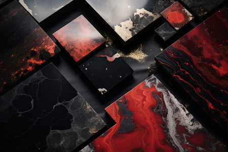 Abstract background with black and red marble texture.の素材