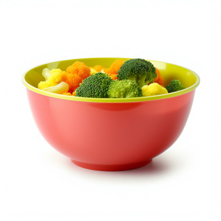 broccoli and cauliflower in a bowl isolated on white background.の素材