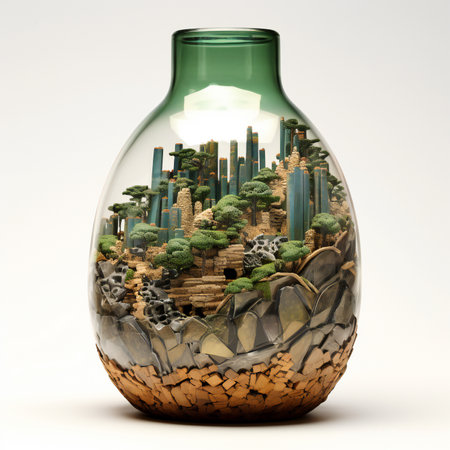 illustration of a glass vase filled with miniature city.の素材