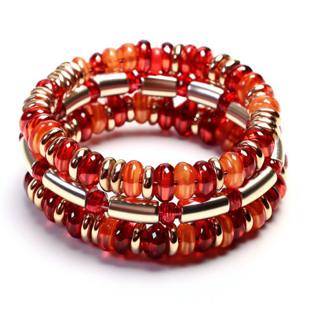 Bracelet made of red glass beads isolated on white background.の素材