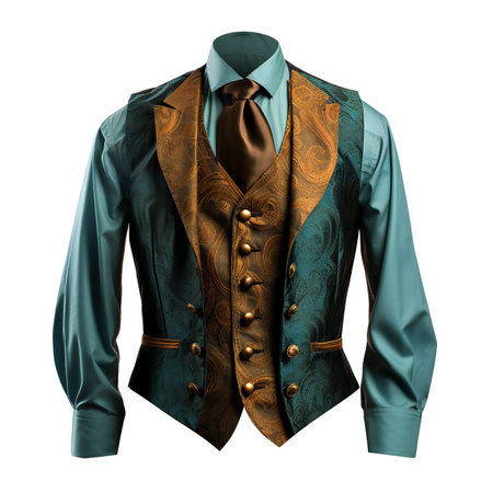 Blue blazer with a gold pattern isolated on a white background.の素材