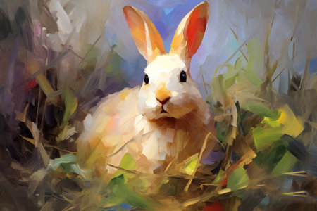 Easter bunny in the grass. Digital painting of a rabbit.の素材