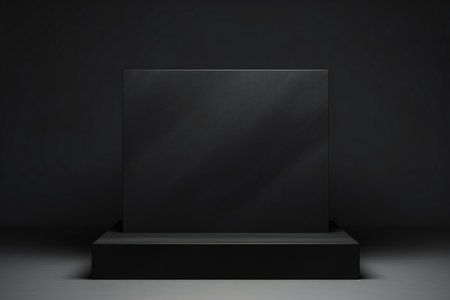 Black podium in dark room. Mock up,の素材