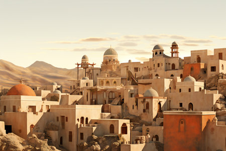 Houses in the desert of Egypt at sunset. Selective focus.の素材