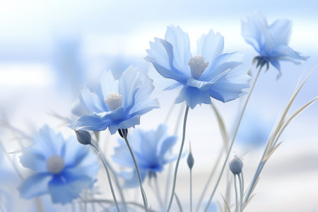 Blue cornflowers on a soft blue background with copy space.の素材