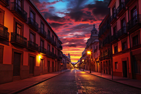 Historical center of the city of Madrid at sunset, Spain.の素材