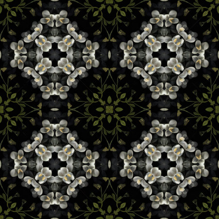 Seamless background pattern. Abstract kaleidoscope fabric design textureの素材
