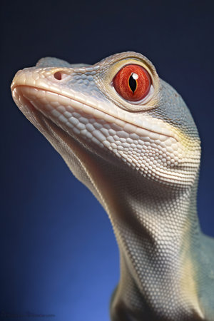 Close-up of a leopard gecko on a blue backgroundの素材