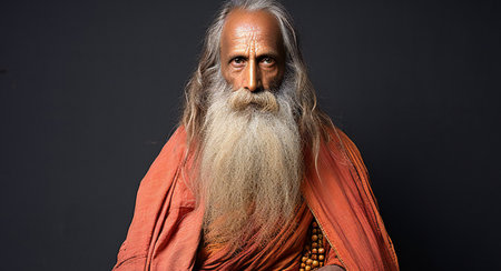Portrait of a bearded Indian man with long gray beard and mustacheの素材