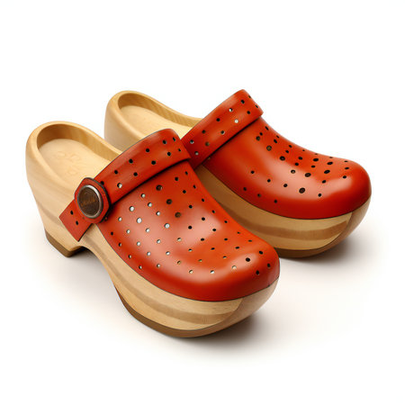 Wooden shoes isolated on white background.の素材