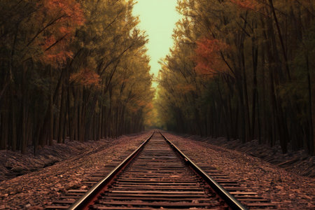 railway in the forest with yellow leaves,の素材