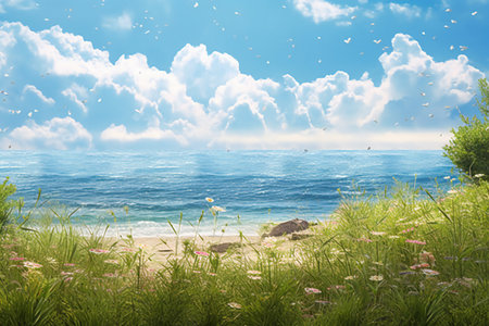 Beautiful seascape with clouds and blue sky.の素材