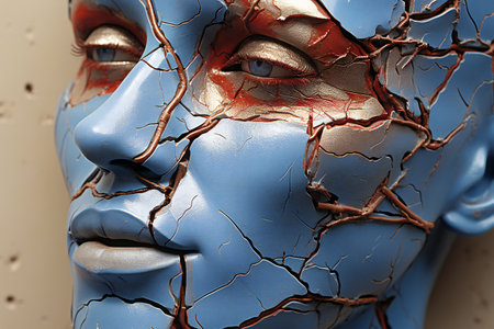 a female face with cracked skin. The concept of depression.の素材