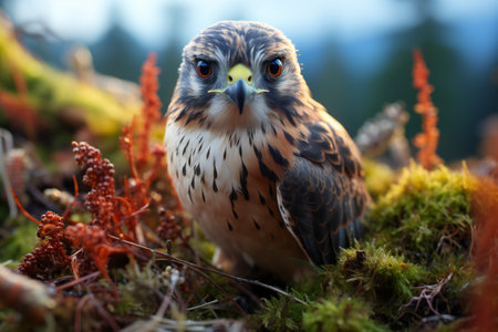 Red-footed kestrel (Falco tinnunculus) in the forestの素材