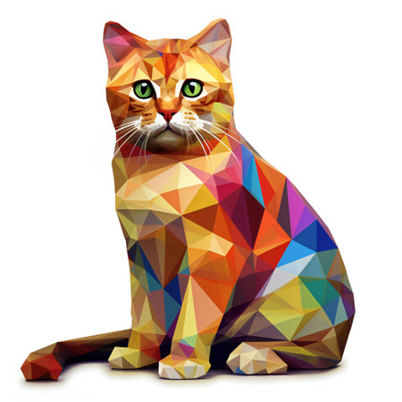 Colorful low poly cat portrait isolated on white background.の素材