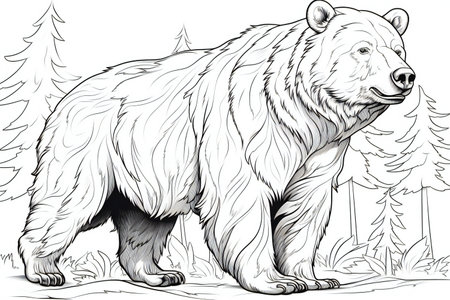 a white bear in the forest on a white backgroundの素材