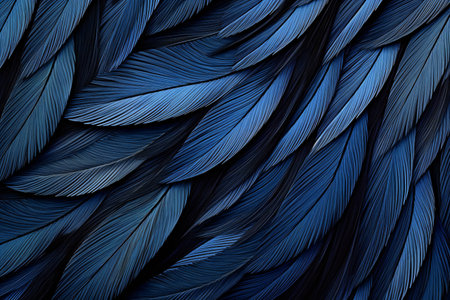 Blue feathers background. Realistic illustration of blue feathers texture.の素材