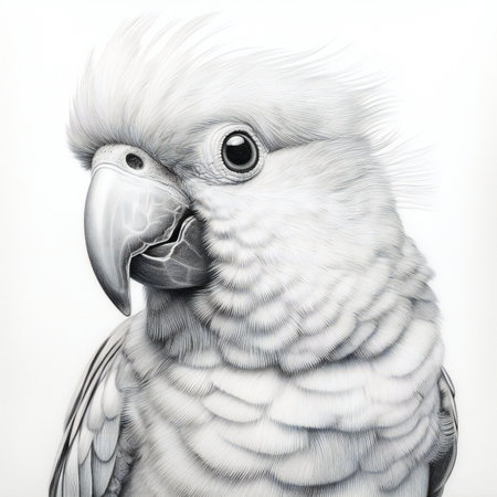Sketch of a white parrot on a white background.の素材