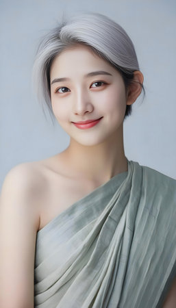 beauty asian woman portrait, asian girl model skin careの素材