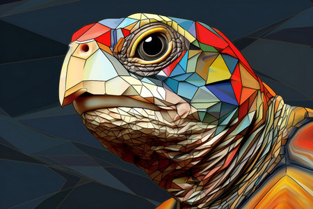 Colorful abstract polygonal illustration of the head of a turtle.の素材