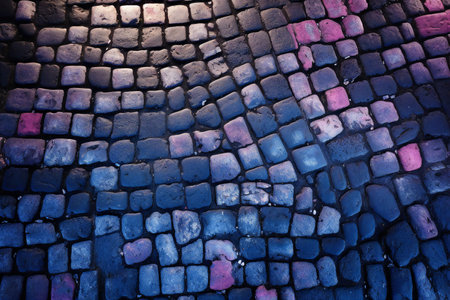 Colorful cobblestone pavement texture background, closeup of photoの素材