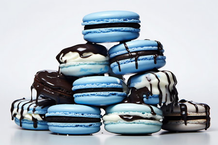 Colorful macaroons on a white background, close-upの素材