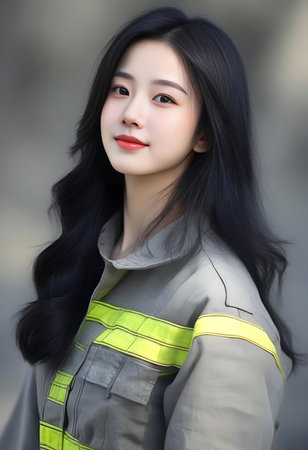 Portrait of a female firefighterの素材