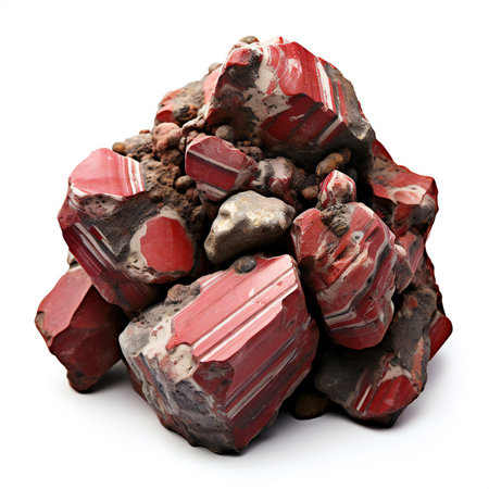 Red chalcedony geological mineral isolated on the white background.の素材