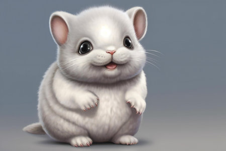 Cute white hamster on gray background.の素材