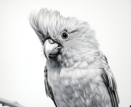 Portrait of a cockatoo in front of a white backgroundの素材